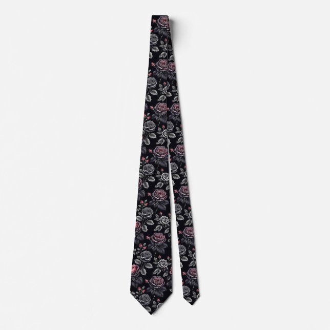 Gravata Rosas Preto Rosa  (Frente)