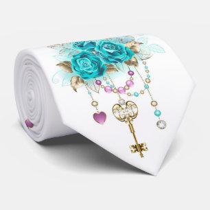 Gravata Rosas Turquesas com Chaves