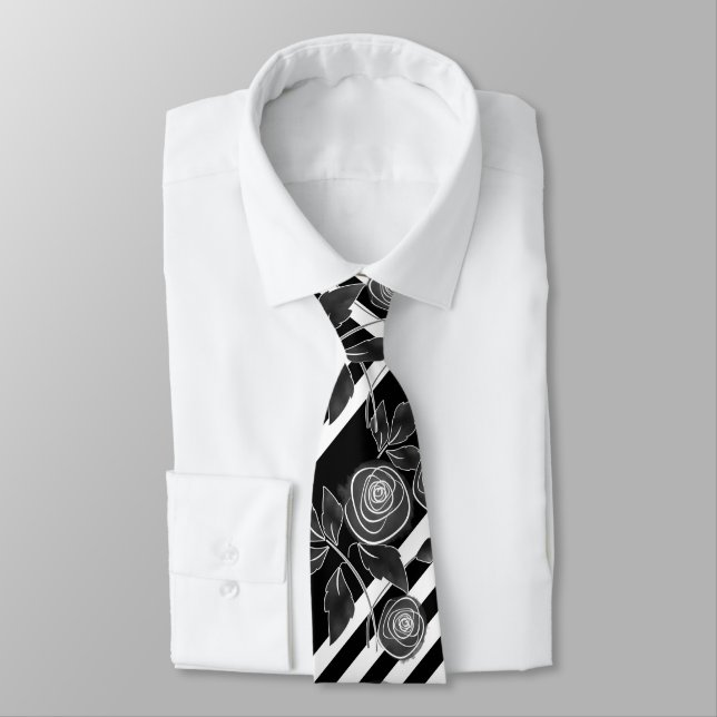 Gravata rosas vermelhas abstrato modernas folhas de flores (Amarrado)