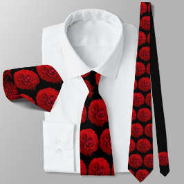 Gravata Rosas Vermelhas Clássico Floral Preto