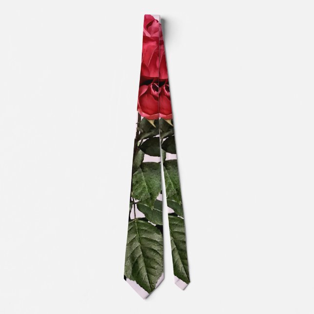 Gravata Rosas Vermelhas e Folhas (Frente)