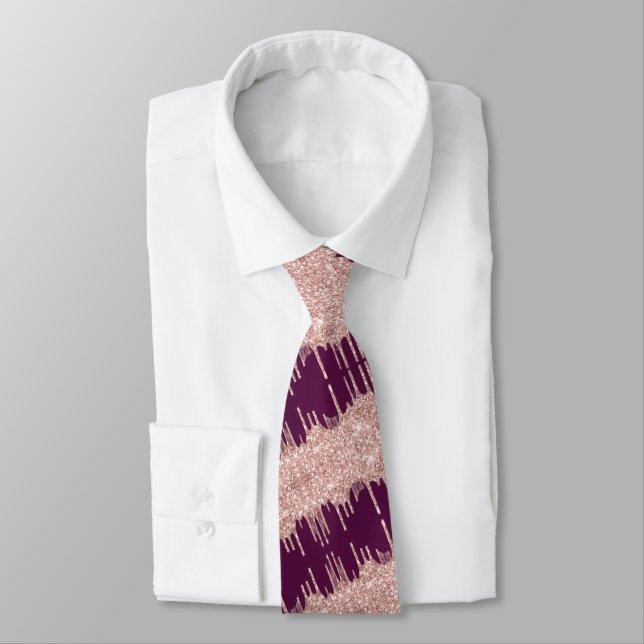 Gravata Rose Gold Glitter e Bordeaux (Amarrado)