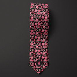 Gravata Rose Pink Floral em Preto