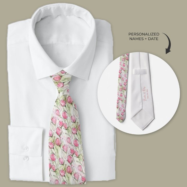 Gravata Rosebutas Rosa Rosa Pendentes com Cor de Água Pers (blush pink rosebud groomsmen wedding neckties)