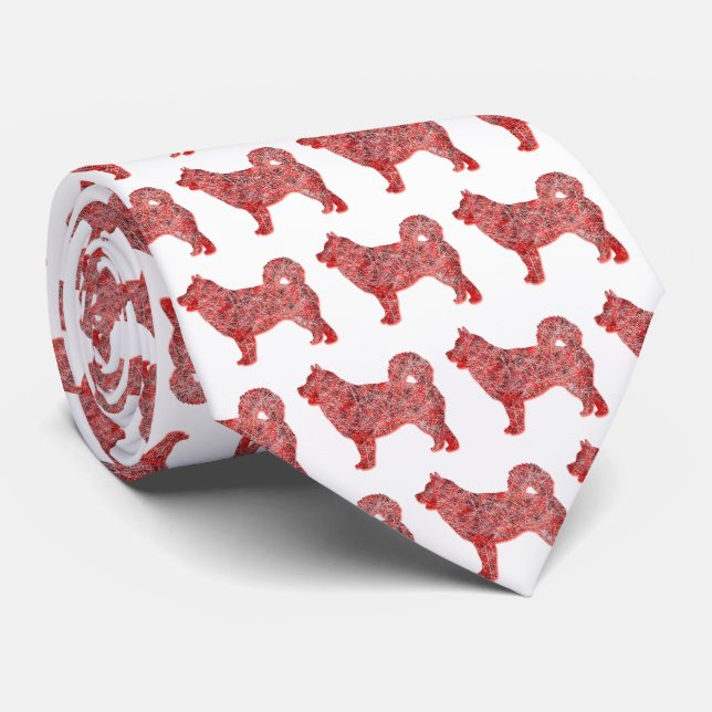 Gravata Rouco Siberian Dog Natal Silhouette Pescoço Branco (Rolled)