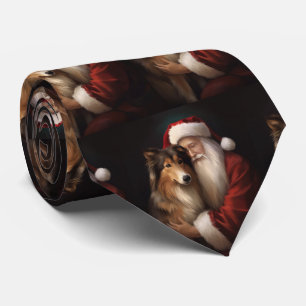 Gravata Rough Collie Com Festa do Papai Noel Natal Festivo