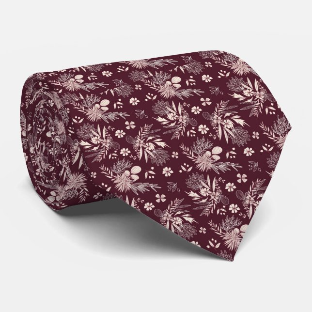 Gravata Roupa de Casamento do Burgundy Floral Pattern Groo (Rolled)