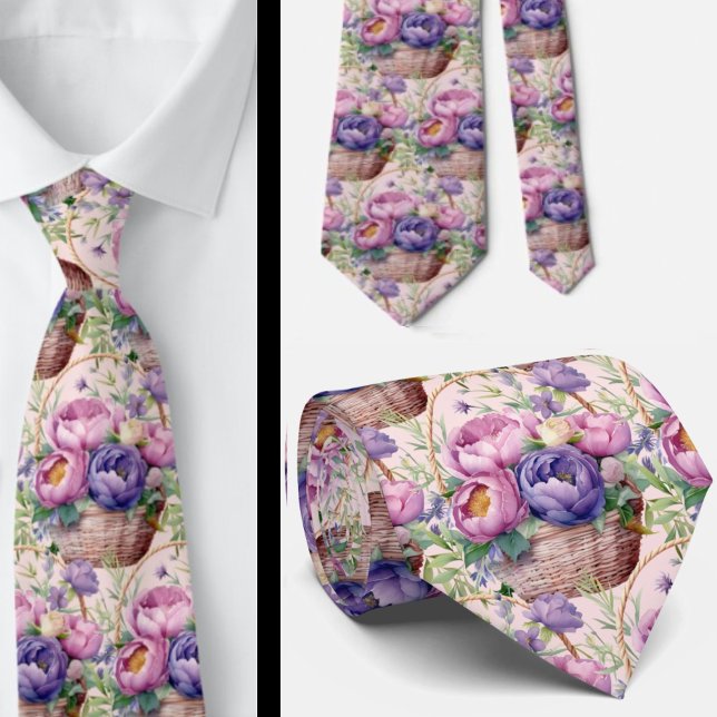 Gravata Roxo Azul Violeta Flores Floral Rosa (Criador carregado)