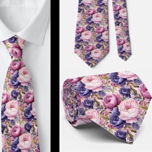 Gravata Roxo Azul Violeta Flores Floral Rosa