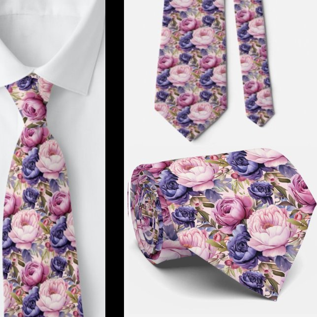 Gravata Roxo Azul Violeta Flores Floral Rosa (Criador carregado)