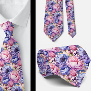 Gravata Roxo Azul Violeta Flores Floral Rosa