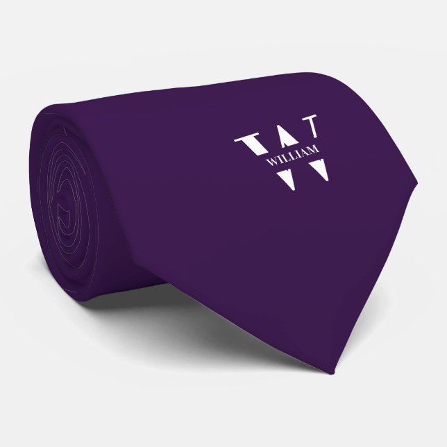 Gravata Roxo Índigo Cor Monograma Elegante + Nome (Rolled)