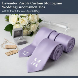 Gravata Roxo Lavanda Monograma Personalizado para Noivos e