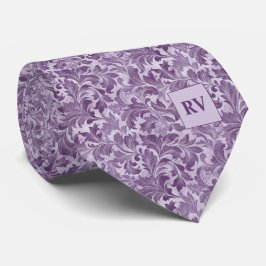 Gravata Roxo Lavanda Ornamental Floral Escrito