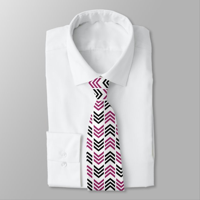 Gravata Roxo Preto Chevron Geométrico  (Amarrado)