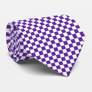 Gravata Roxo Selvagem Violeta e Quadrados Xadrez Branco