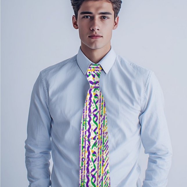 Gravata Roxo Verde Dourado Listras Carnaval Festivo (Funky Purple Green Gold Stripes Mardi Gras Festive Neck Tie)