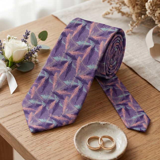 Gravata Roxo Violeta Verde Menta Laranja Folhas de Samamba (Criador carregado)