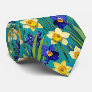 Gravata Roxos E Daffodils Amarelos Teal Floral