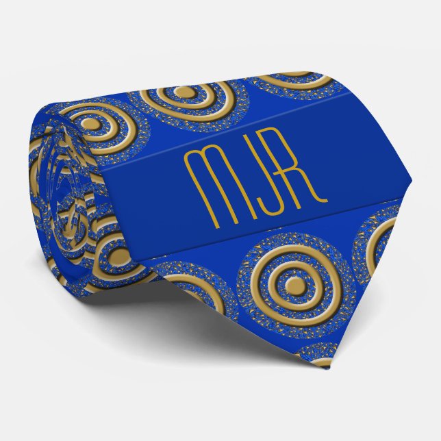 Gravata Royal Blue e Dourado Paisley |com Monograma (Rolled)