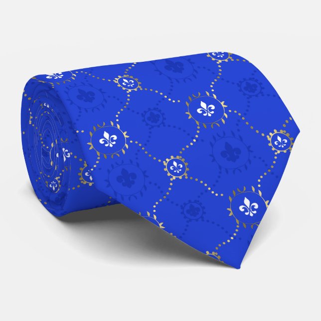 Gravata Royal Blue Fleur de Lis, padrão francês Lili (Rolled)