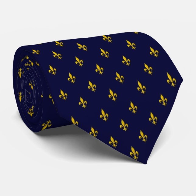 Gravata Royal Blue Fleur De Lis Pattern (Rolled)