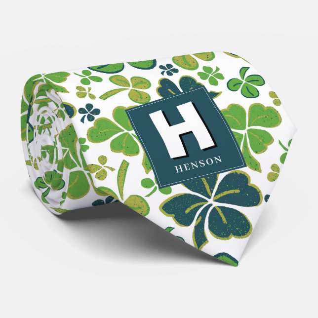 Gravata Rua Monograma de Shamrock Clover. (Rolled)