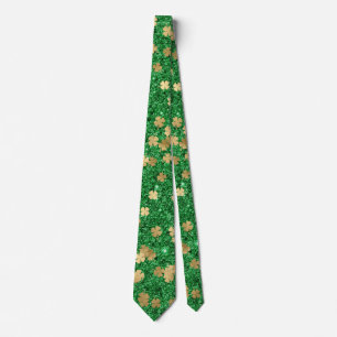 Gravata Rua Patrick Green Dourado Clover Shamrock Confetti