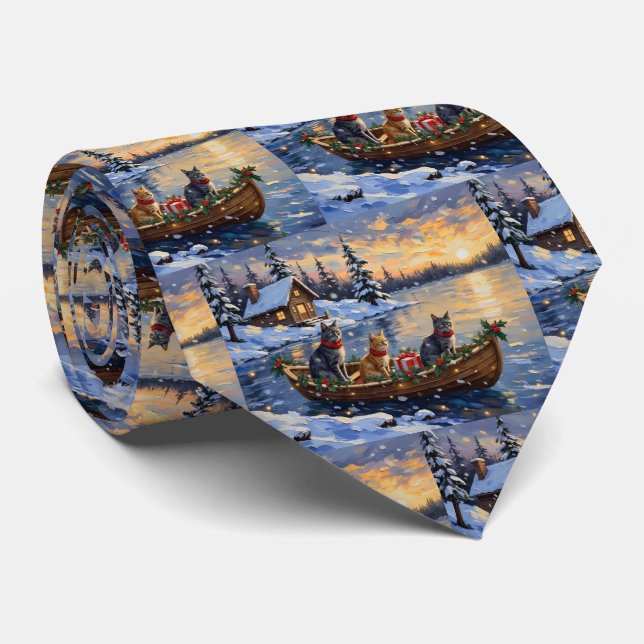 Gravata Russian Blue Cat Christmas Boat Holiday (Rolled)