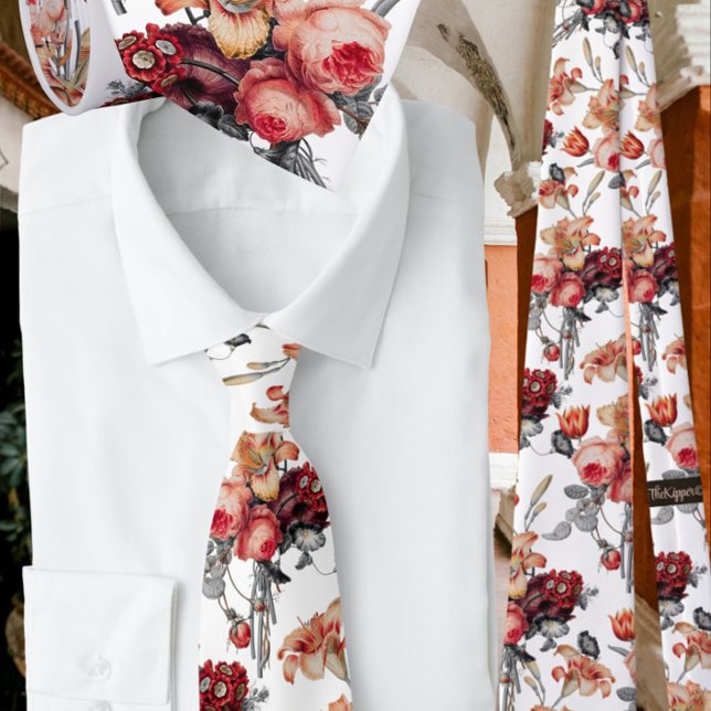 Gravata Rust Peach Vintage Floral (Criador carregado)