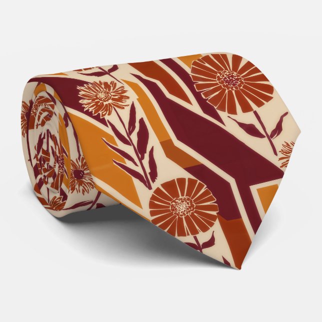 Gravata Rustic Autumn Floral Geometric Pattern (9) (Rolled)
