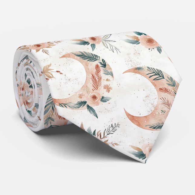 Gravata Rustic Earthy Boho Moon Floral Pattern (3) (Rolled)