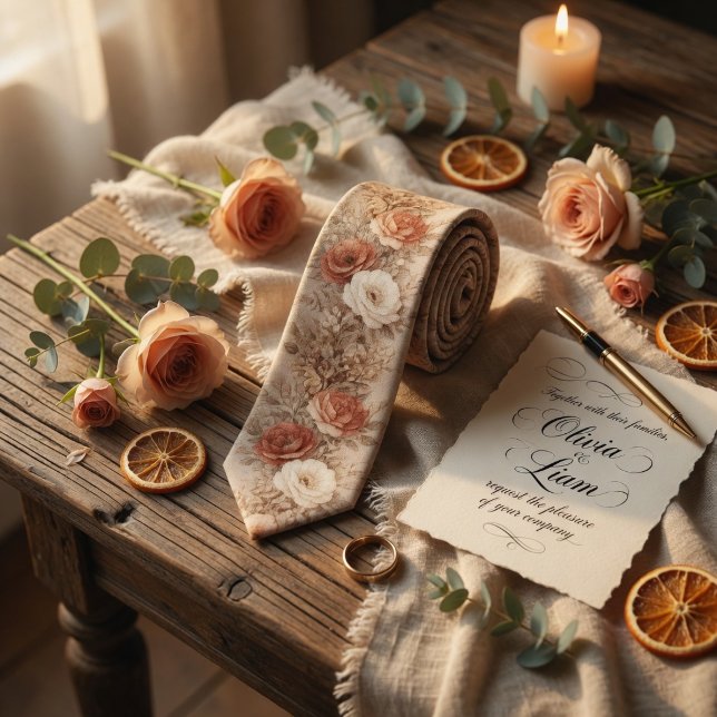 Gravata Rustic Floral Terracotta Wild Rose Wedding (Criador carregado)