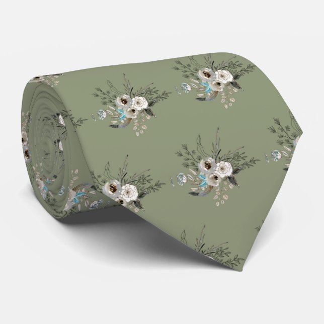 Gravata Rustic Sage, casamento floral Neck Tie (Rolled)
