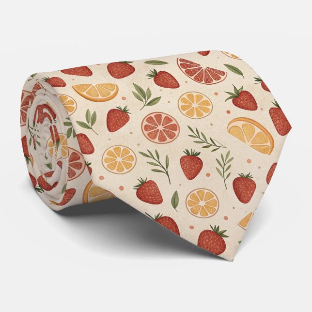 Gravata Rustic Strawberry & Citrus Earthy Pattern (2) (Rolled)
