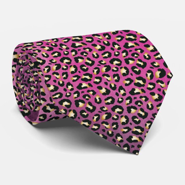 Gravata Safari Leopard Imprime Rosetas Rosa Quentes (Rolled)