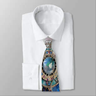 Gravata Safiras Rosa e Azul Diamantes Pérolas Mandala