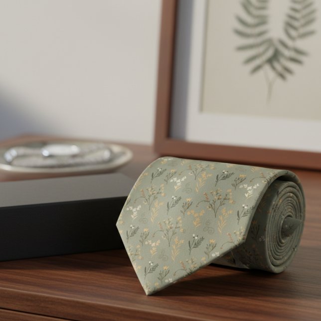 Gravata Sage Botanical Tie – Woodland Wedding Attire (Sage Botanical Tie – Woodland Wedding Attire Necktie)