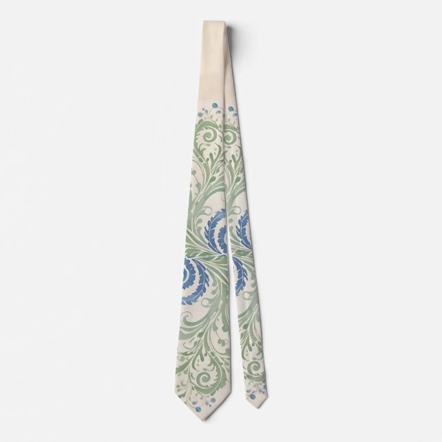 Gravata Sage e Blue Organic Leafy Paisley Swirls (Frente)