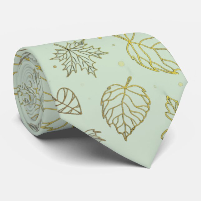Gravata Sage Green and Gold Wedding Neck Tie (Rolled)