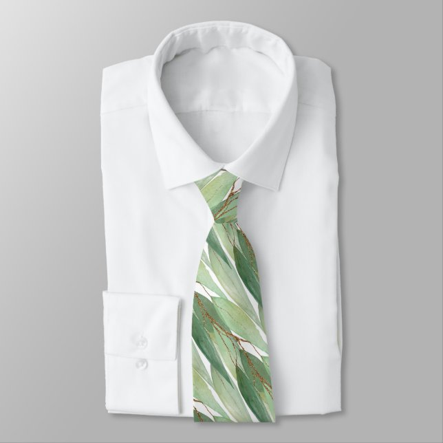 GRAVATA SAGE GREEN BOTANICAL EUCALYPTUS WHITE TIE (Amarrado)