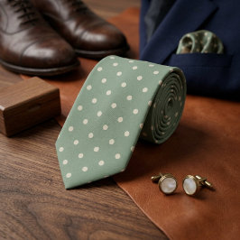 Gravata Sage Green & Cream Polka Dot