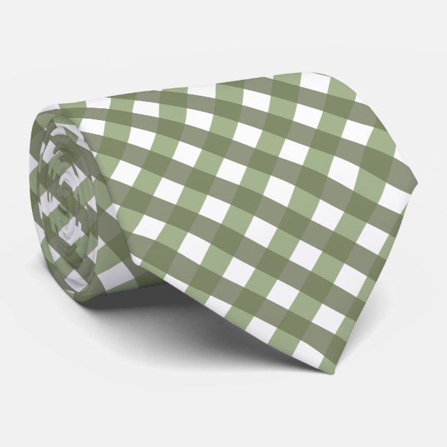 Gravata Sage Green Gingham    PatternedNeck Tie (Rolled)