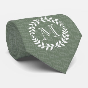 Gravata Sage Green Monogram Elegant Modern Foliage Wreath
