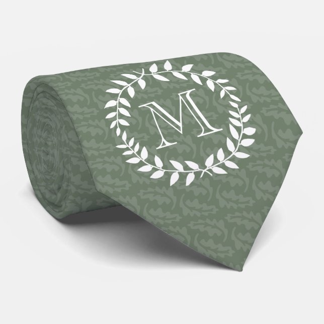 Gravata Sage Green Monogram Elegant Modern Foliage Wreath (Rolled)