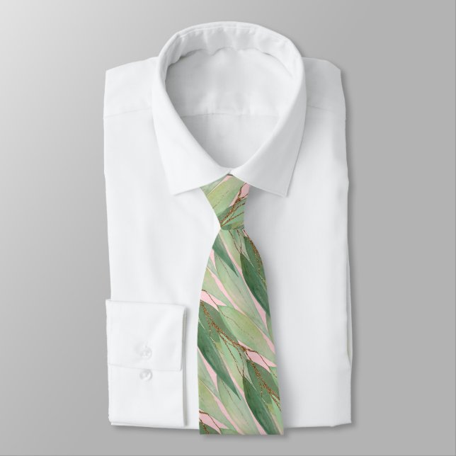 GRAVATA SAGE GREEN PASTEL PINK BOTANICAL EUCALYPTUS TIE (Amarrado)