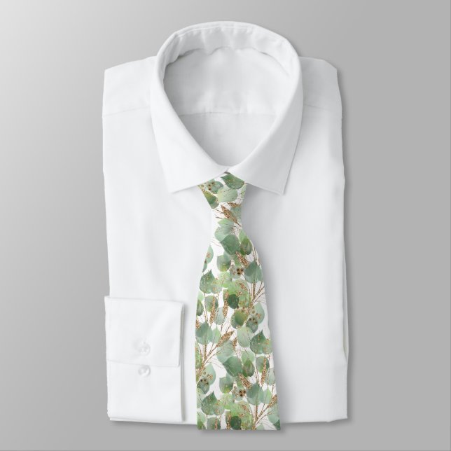 GRAVATA SAGE GREEN WHITE BOTANICAL MENS TIE (Amarrado)
