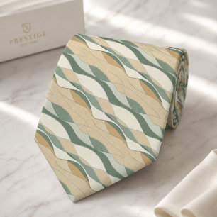 Gravata Sage Verde Creme Padrão Abstrato Ondulado