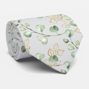 Gravata Sage Verde & Dourado Eucalipto Cinza Rosa Casament