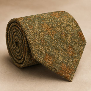 Gravata Sage Verde Floral Barroco em Terracota